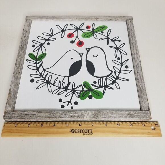 Christmas Wreath Love Birds Holiday Decor  Wood Sign Rustic Farmhouse Wo… - Picture 5 of 7